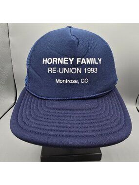 Vintage Horney Family Re-Union 1993 Montrose Colorado Blue Speedway Trucker Cap